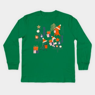 Dinosaur Christmas Party Kids Long Sleeve T-Shirt